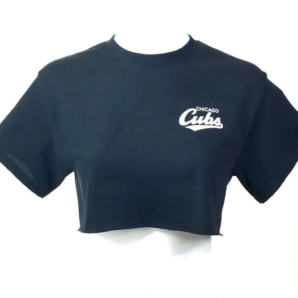 Chicago Cubs Double Script Retro Logo MLB "Cropped" Crop Top Baseball Jersey Tee